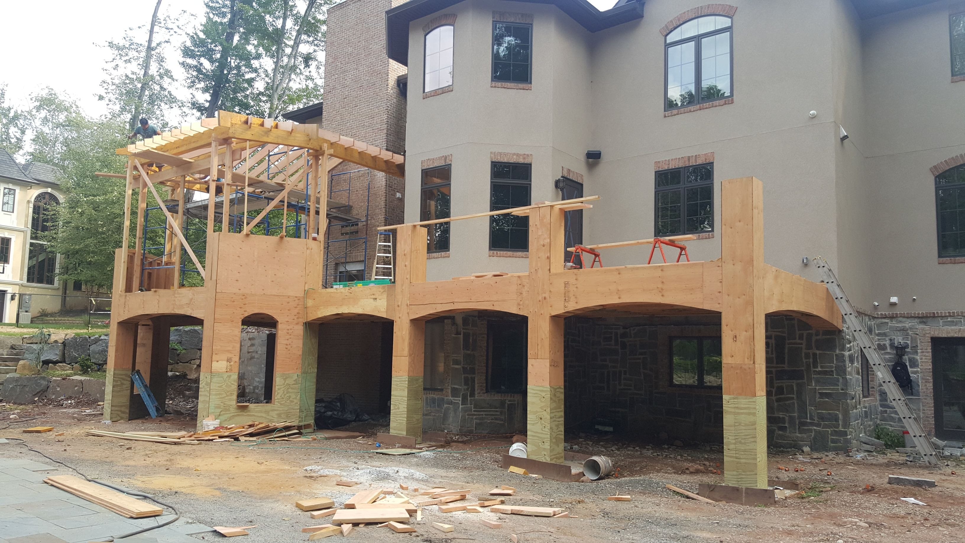 All steel was framed out to allow for the introduction of the stone veneer that matched the existing home