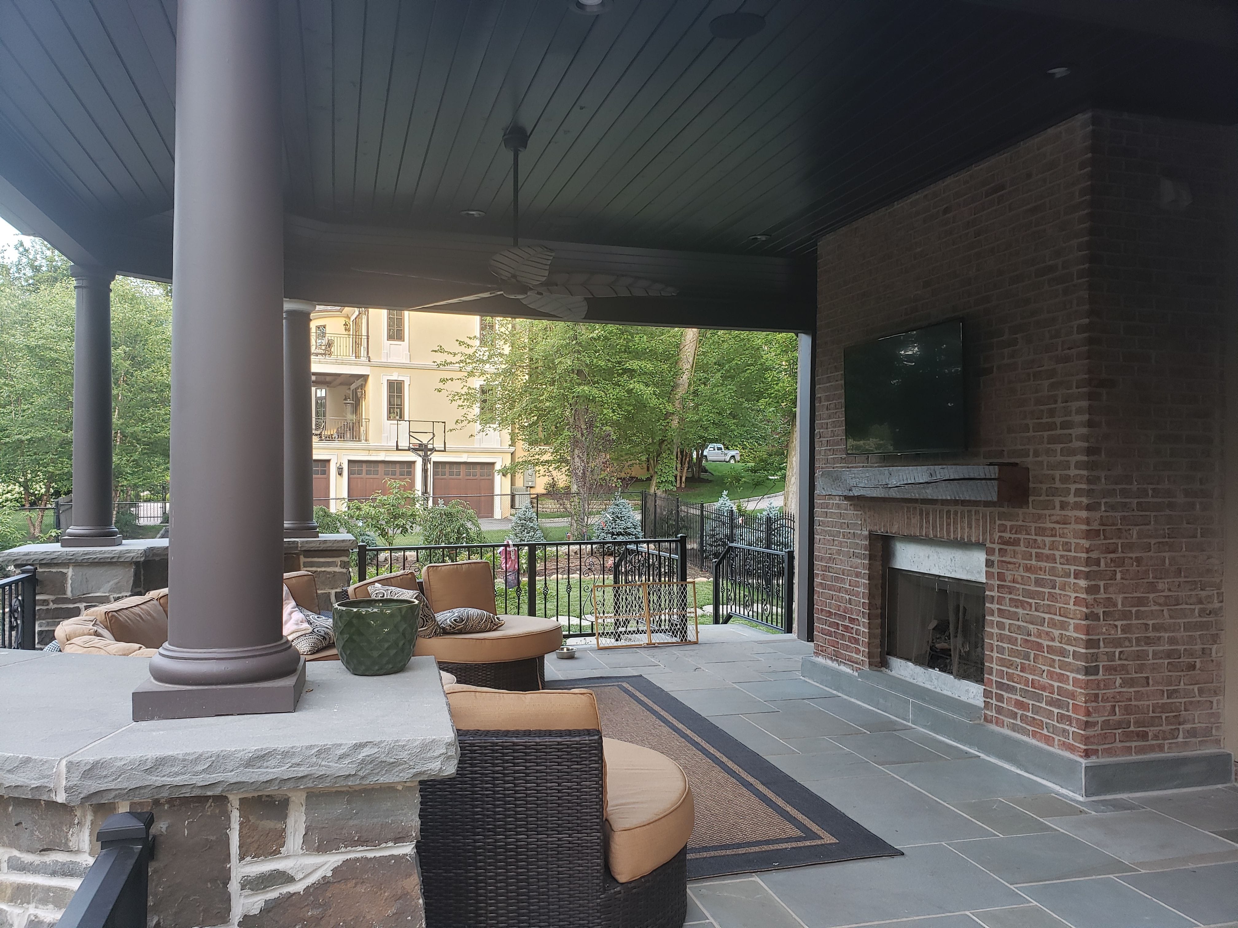 We created details to make the outdoor family room as impressive as the existing interior of the home