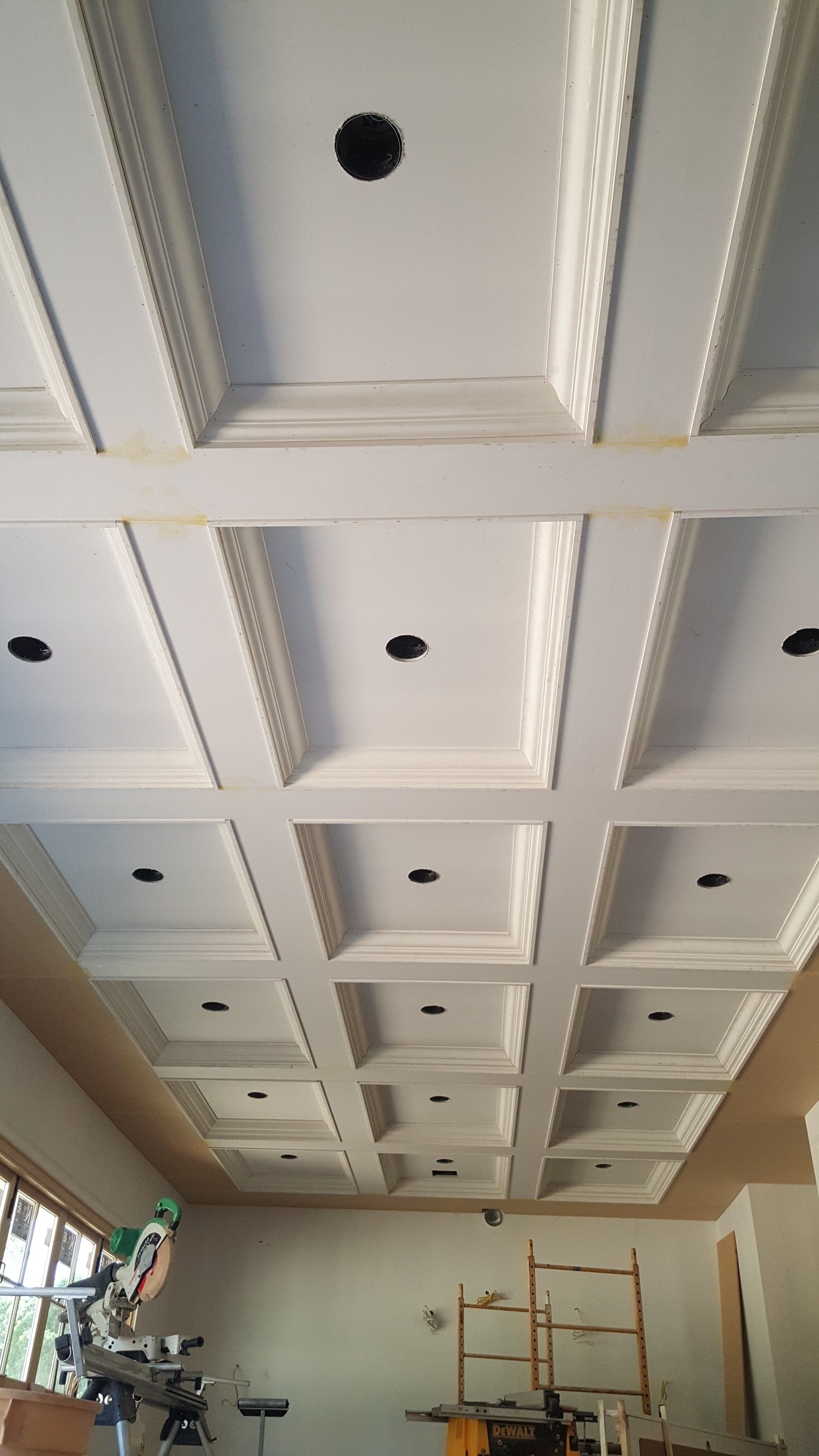 This coffered ceiling is just one of the many interior trim details found inside the home